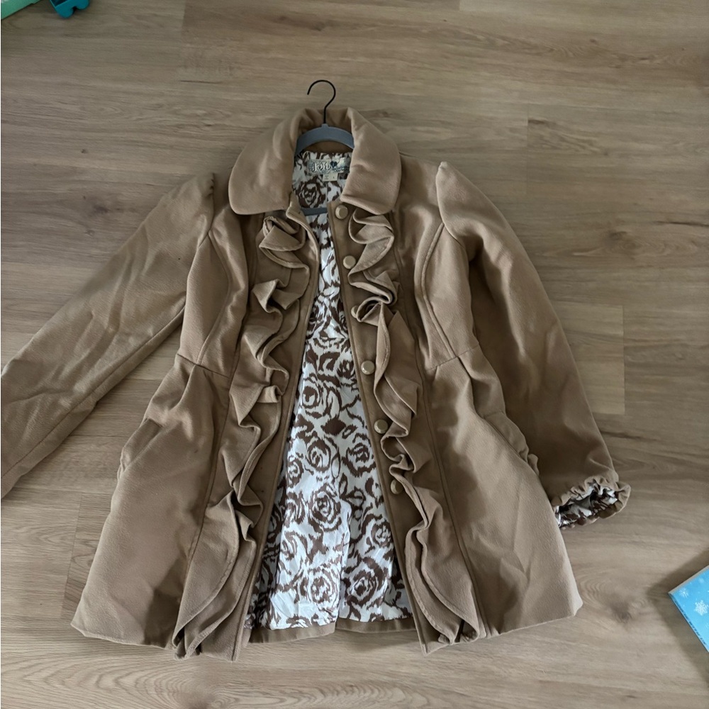 Jolt Tan Ruffled Trench Coat